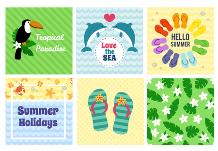 Collection of summer decorative cards. Vector illustration.のイラスト素材