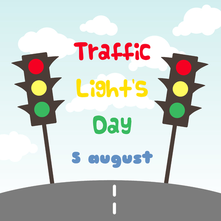 Traffic Light's Day card with road with road landscape. August 5. Vector Illustration.のイラスト素材