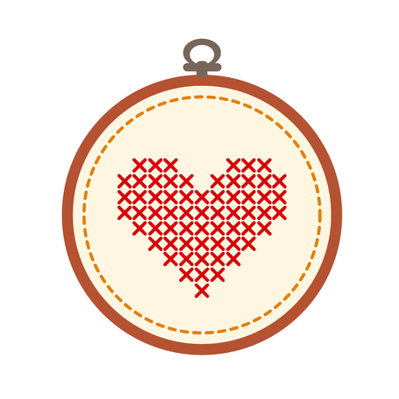 Embroidery hoop with heart isolated on white background. Art vector illustration.のイラスト素材