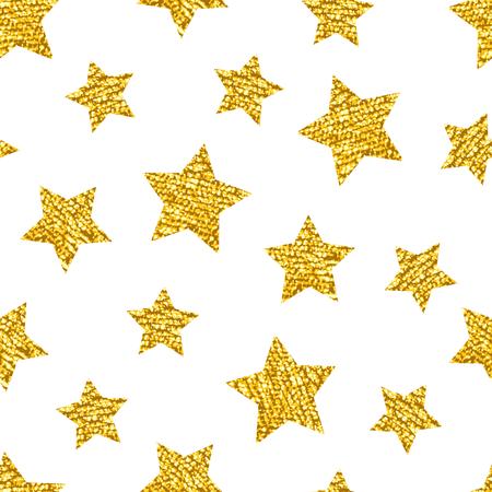 Seamless pattern with gold shine glitter stars on white background. For wrap, wallpapers, backgrounds and scrapbooks. For Merry Christmas, Happy New Year products. Art vector illustrationのイラスト素材