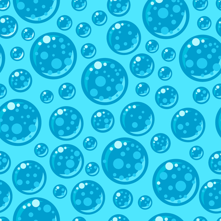 Seamless pattern with soap bubbles in flat style on blue background. Art vector illustration.のイラスト素材