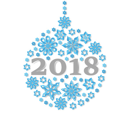 Happy New Year 2018 snowflake christmas ball holiday congratulation card. Art vector illustration.のイラスト素材