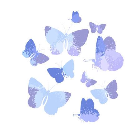 Design, set of blue silhouettes watercolor butterflies isolated on white background.のイラスト素材