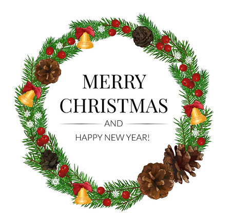 christmas fir-tree wreath isolated on white backgroundのイラスト素材