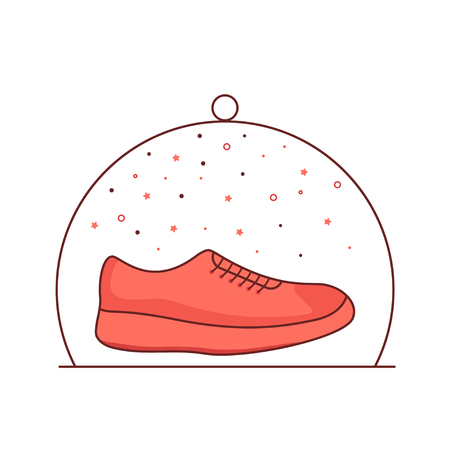 Coral-colored shoe on the dish. Around the stars and circles like a halo. Living coral.のイラスト素材