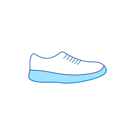 Sneaker icon. Linear blue shoes on a white isolated background in flat style. Illustration.の写真素材