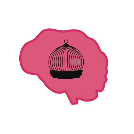 Cage for birds inside the pink human brain on an isolated white background.Illustration.の写真素材