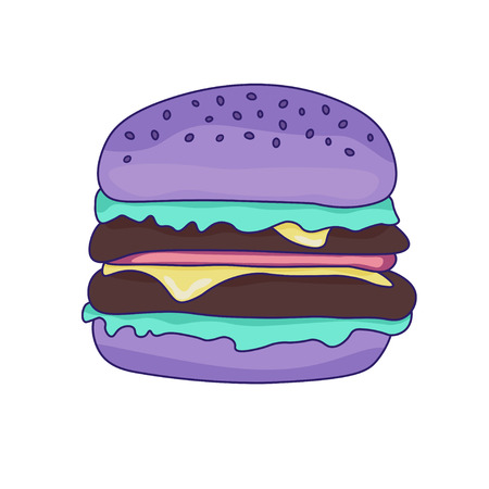 Purple color hamburger in pastel colors. Burger on a white isolated back ground.の写真素材