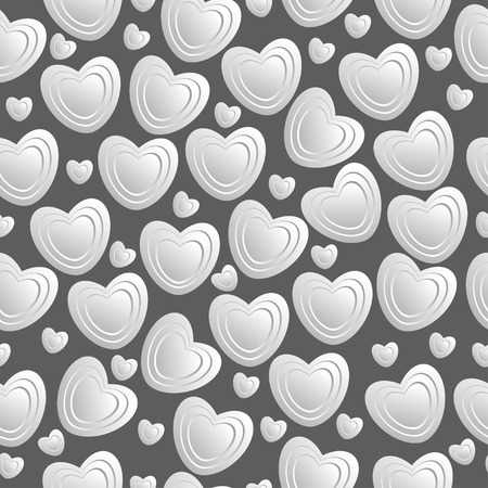 Seamless pattern of white hearts on a gray background. White metallic hearts.の写真素材