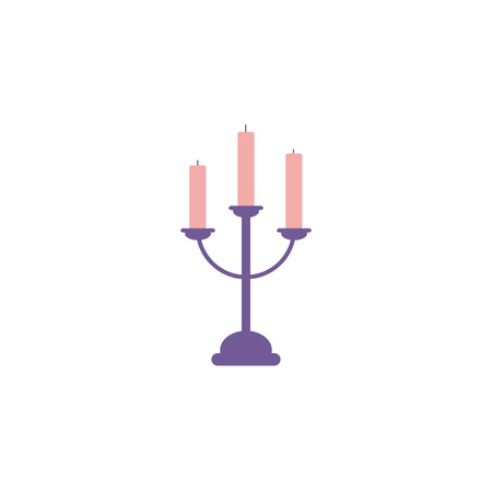 Candlestick with three candles.Illusion on an isolated white background in a flat modern style in purple-tone tones.の写真素材