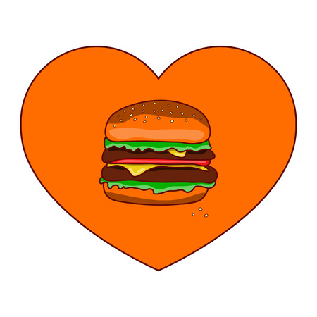 Hamburger inside the heart. The concept of food. Vector illustration.のイラスト素材