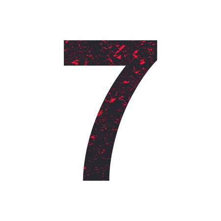 Number seven. 7 stylized grunge texture. Red-black stone texture. Illustration.