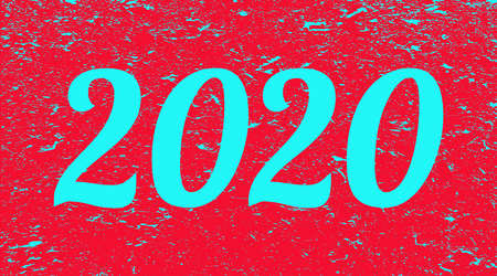 2020 on red grunge background. Two thousand and twenty. Banner. Illustration.