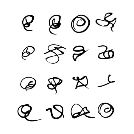 Decorative black brushes on a white isolated background. Set of vector brush strokes. Hand-drawn lines for design. Doodle elements.のイラスト素材