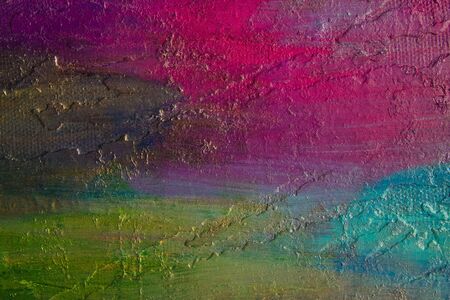 acrylic textural painting on canvas. bright colors. handwork. using gold paint. colorful background and textureの写真素材