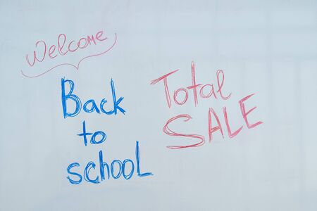 inscription on the board back to school. school startの写真素材
