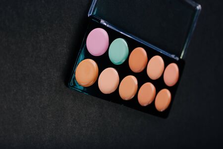 Palette of correctors for the face. Skin cream. concealer for makeup. Professional makeup.の写真素材