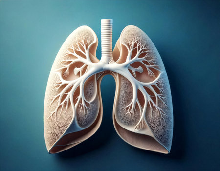 A realistic representation of human lungs highlights the intricate bronchial tree and alveoli, illustrating their vital role in respiration and health.の素材