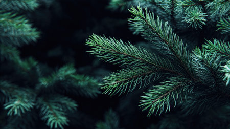 Detailed shot of lush evergreen branches showing rich green hues and vibrant textures, capturing the tranquility of a forest environment in daylight.の素材