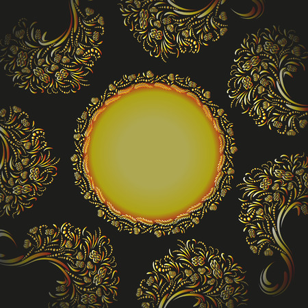 Black and yellow vector floral ornament frame.のイラスト素材
