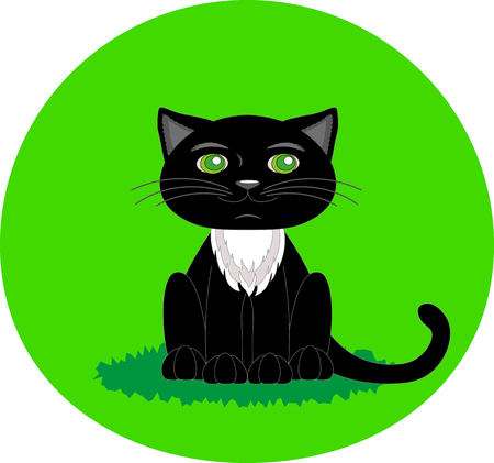 Black cat with green eyes. Cartoon character.のイラスト素材