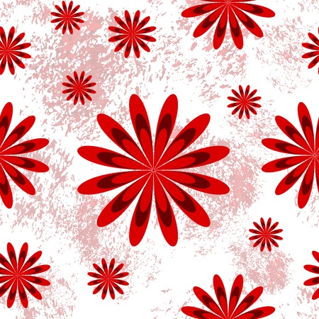 Seamless pattern with red flowers on white. Vector textile background.のイラスト素材
