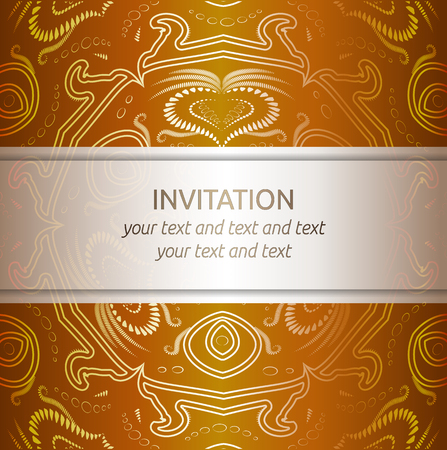 Invitation card in orange and gold with ornamentsのイラスト素材
