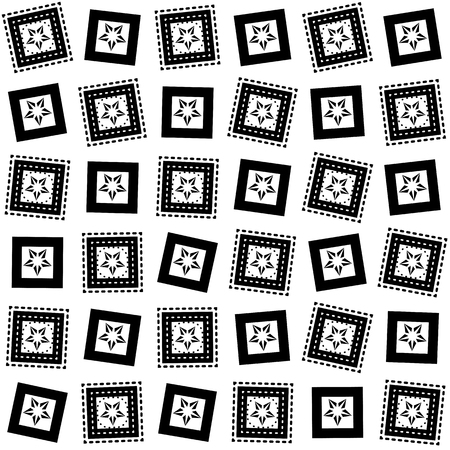 Geometric abstract seamless pattern. Vector background. Abstract shapes. Geometric background with squares, dots and stars. Seamless geometric pattern in black and white.のイラスト素材