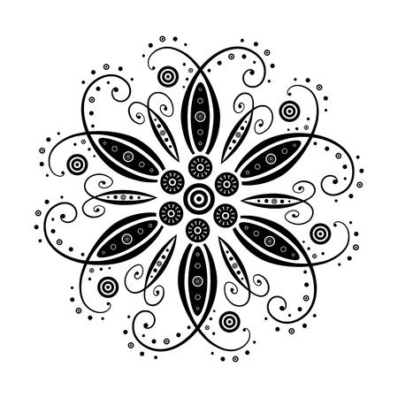 Floral element of design. Vector illustration of beautiful ornamental round floral pattern in black on white background.の写真素材