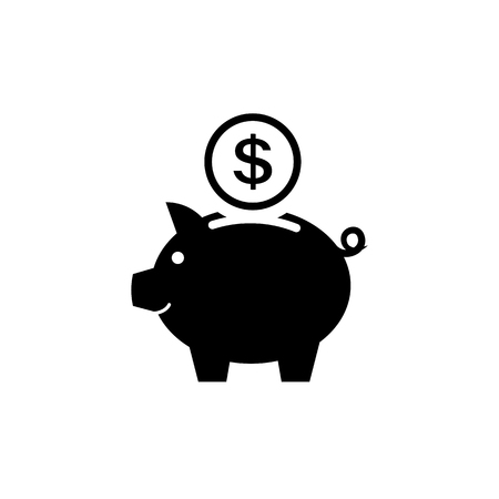 Piggy bank icon in flat style. Pictograph of moneybox Symbol of pig with smile as moneybox isolated on white background Simple icon in black Vector illustration for graphic design, Web, UI, mobile uppのイラスト素材