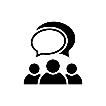 People talking icon. Group of people symbol with bubbles isolated on white background.のイラスト素材