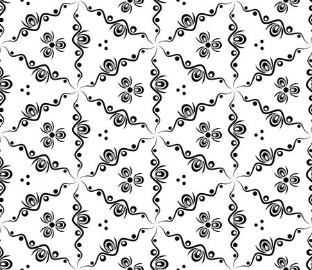 Abstract seamless pattern with waves and circles vector background with lines and rounds. Decorative background seamless abstract pattern in black and white.のイラスト素材