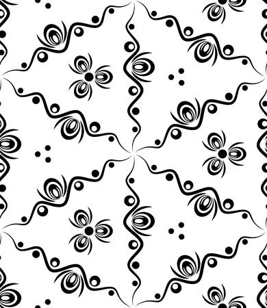 Abstract seamless pattern with waves and circles vector background with lines and rounds. Decorative background seamless abstract pattern in black and white.のイラスト素材