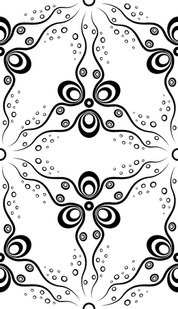 Abstract seamless pattern with waves and circles vector background with lines and rounds. Decorative background seamless abstract pattern in black and white.のイラスト素材