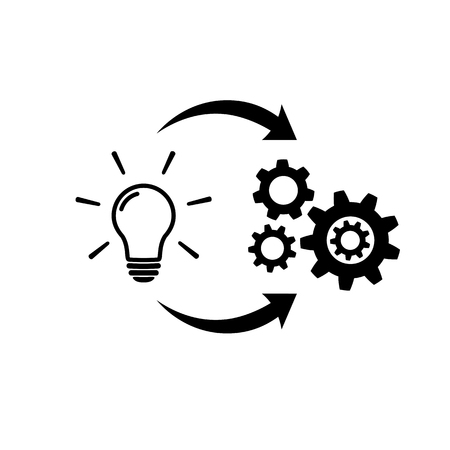 Light bulb with gear and circulating arrows icon