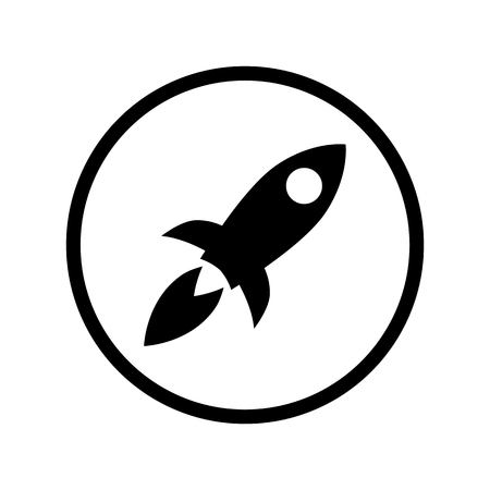 Rocket icon in circle. Rocket filled flat symbol in circle isolated on white background. Rocket simple solid icon. Rocket abstract icon in black. Vector illustration for graphic design, Web, UI, appのイラスト素材