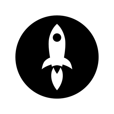 Rocket launch icon in white on black circle. Rocket launch filled flat symbol isolated on white background. Rocket simple solid icon Rocket abstract icon. Vector illustration for graphic design, Webのイラスト素材
