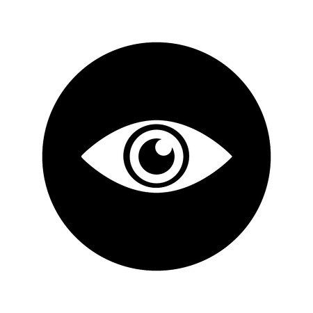 Eye icon in white on black circleの写真素材