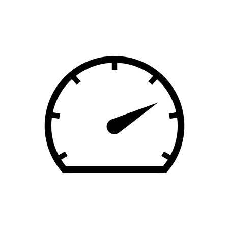 Speedometer icon in black. Black speedometer symbol in flat style isolated on white background. Simple speedometer vector abstract icon for web site design or button to mobile app. Vector illustrationのイラスト素材