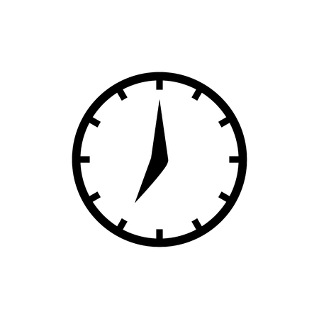 Clock icon in flat style. Black and white clock arrows sign. Simple time symbol isolated on white background. Vector abstract watch icon for web site design or button to mobile app.のイラスト素材