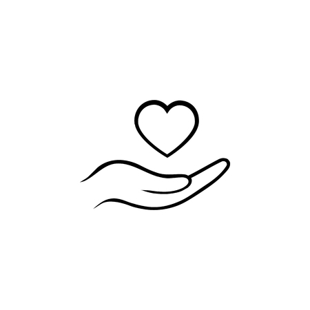 Heart in hand line icon on white backgroundのイラスト素材