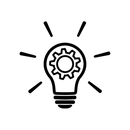 innovation line icon in flat style. Light bulb with cog mechanism line sign. Light bulb with gear icon Simple process sign, Idea symbol. Implementation icon Vector illustration for graphic design, Webのイラスト素材