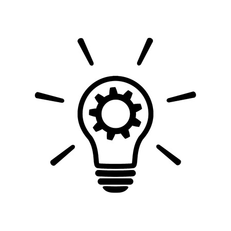 innovation icon in flat style. Light bulb with cog mechanism line sign - Light bulb with gear icon. Simple process sign, Idea symbol. Implementation icon. Vector illustration for graphic design, Webのイラスト素材