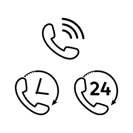 Phone icon line set. Black phone symbols in flat style. Ringing phone signs isolated on white background. Simple vector telephone abstract icons for web site design or button to mobile app.のイラスト素材