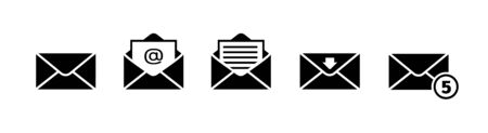 Email icon set in black on white backgroundのイラスト素材