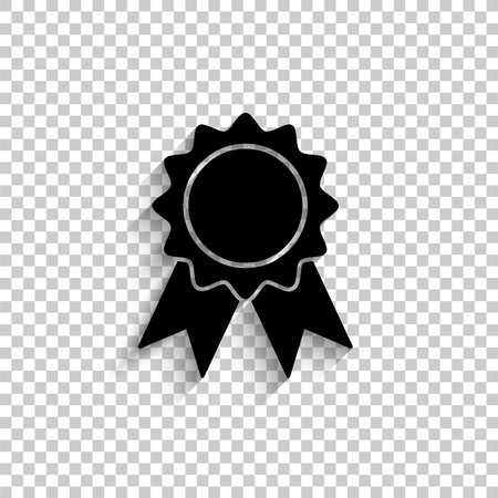 badge with ribbons - black vector  icon with shadowのイラスト素材