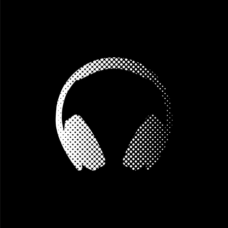 Headphones - white vector icon;  halftone illustrationのイラスト素材