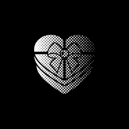 Gift box - white vector icon ; halftone illustrationのイラスト素材