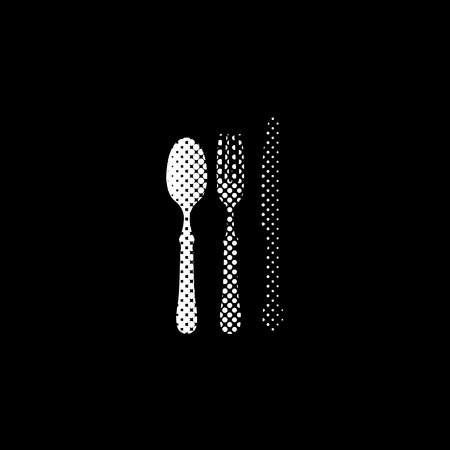 fork spoon knife - white vector icon;  halftone illustrationのイラスト素材