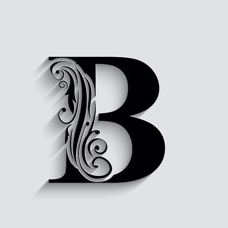 letter B. Black flower alphabet.  Beautiful capital letters with shadowのイラスト素材